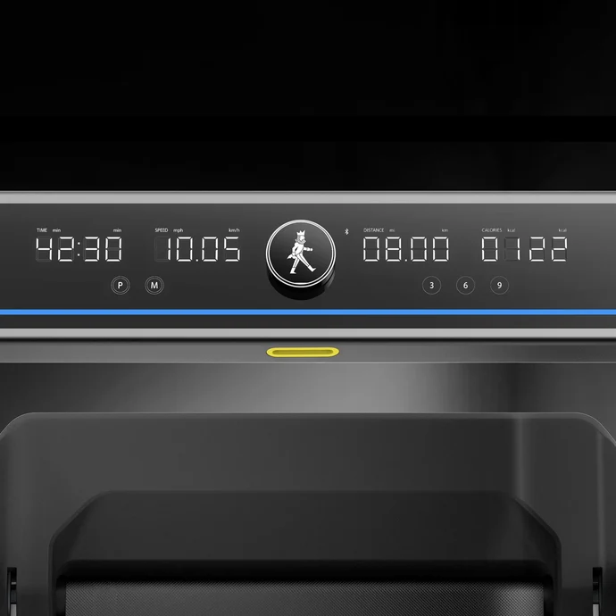 LED console display on the Movaped X25 treadmill showing workout metrics and progress